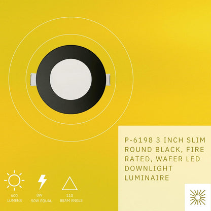 P-6198 3 Inch Round Black 8W 600 Lumens 5CCT Slim Light