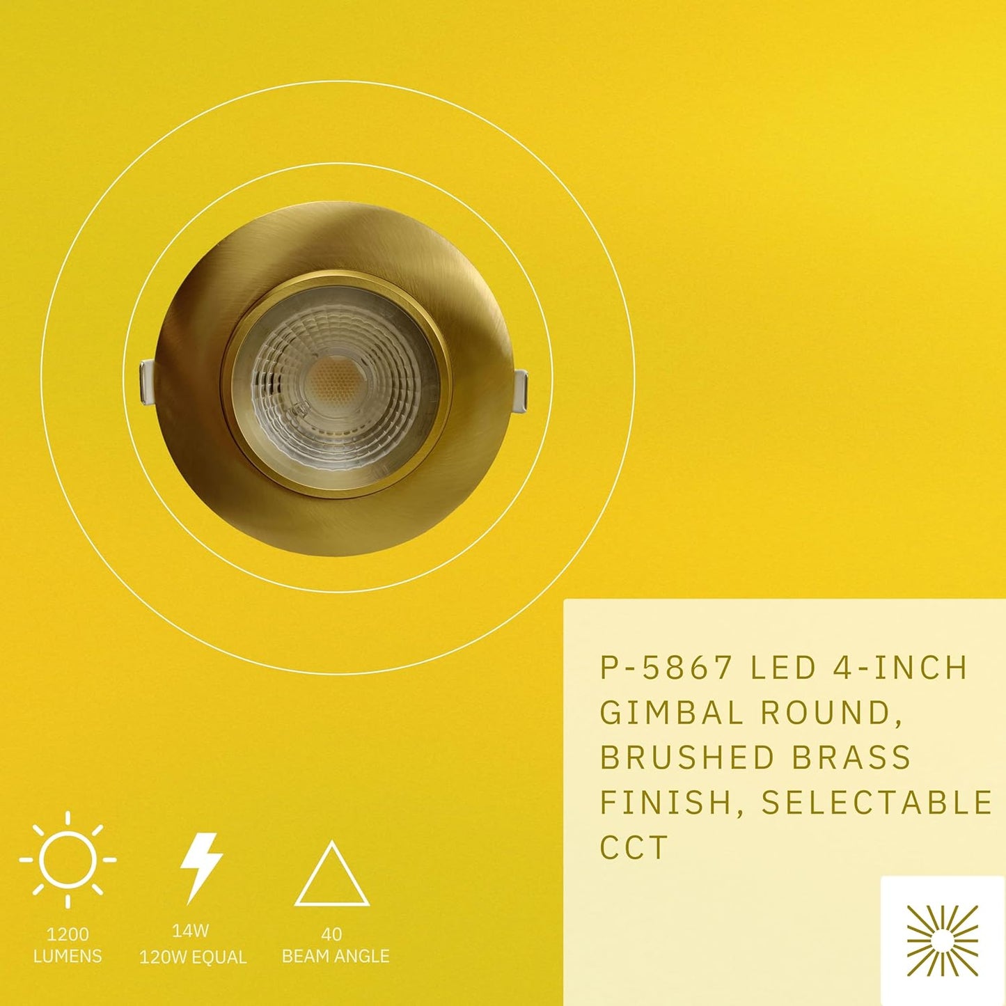 P-5867 4 Inch Round Brushed Brass 14W 1200 Lumens 5CCT Gimbal Light