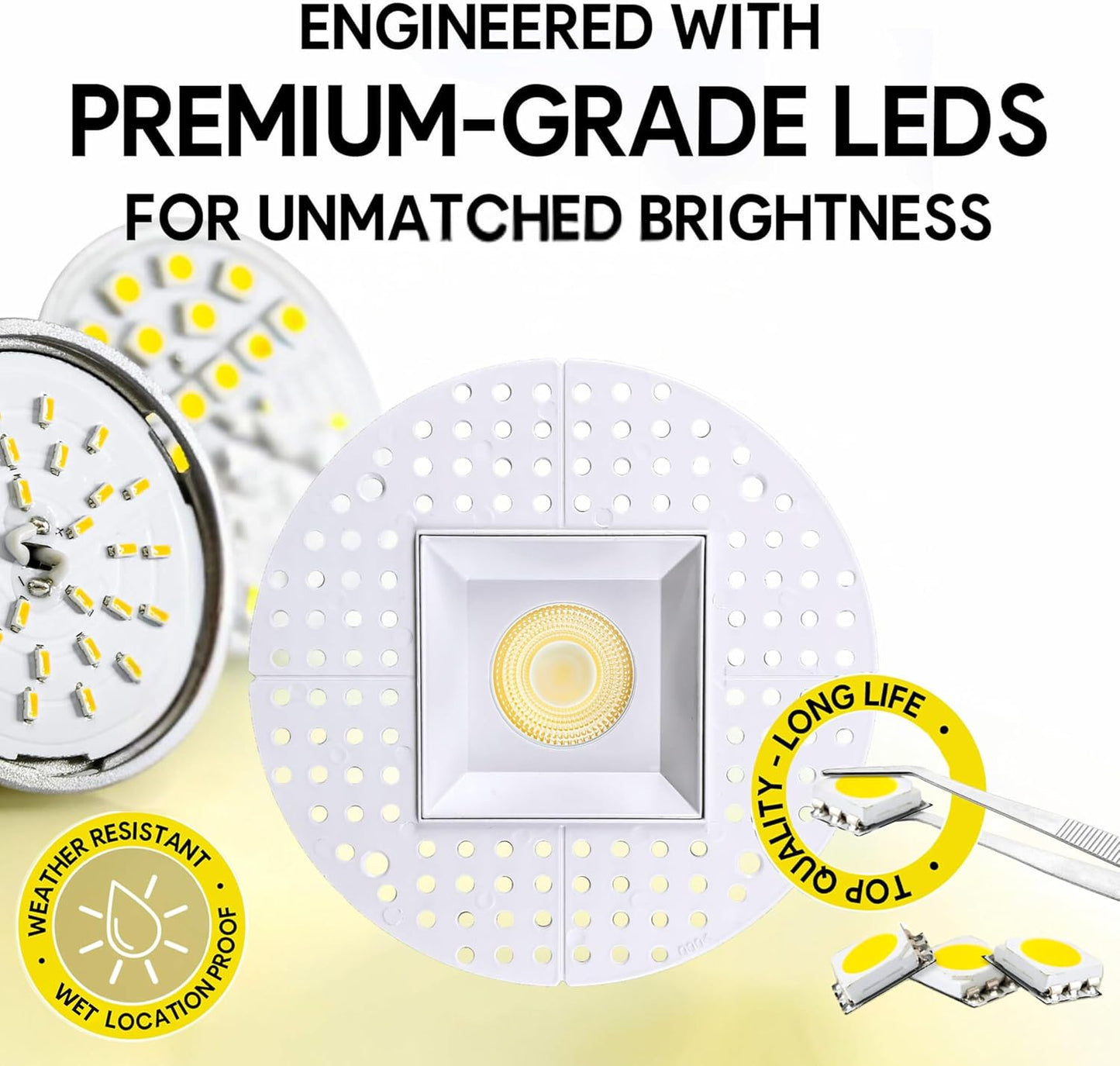 P-7107 3.5 inch Trimless Square White 15-9W, 1400-900 Lumens 5CCT Recessed Light