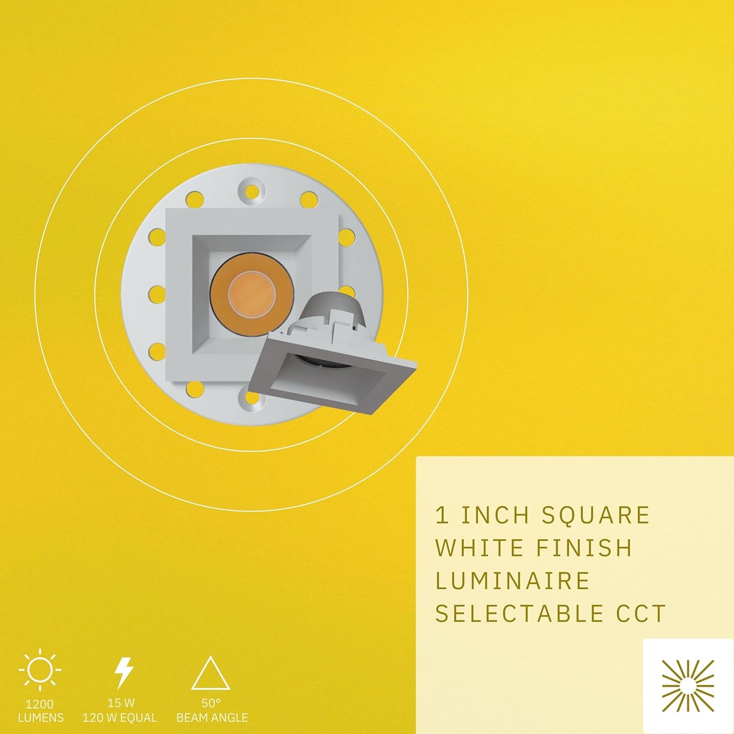 P-6575 1 Inch Square, White Finish 15 Watts, 1200 Lumens 5CCT Recessed Light
