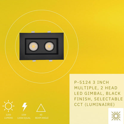 P-5124 3 Inch 2 Head Multiple Black 15W 1200 Lumens 5CCT Gimbal Light