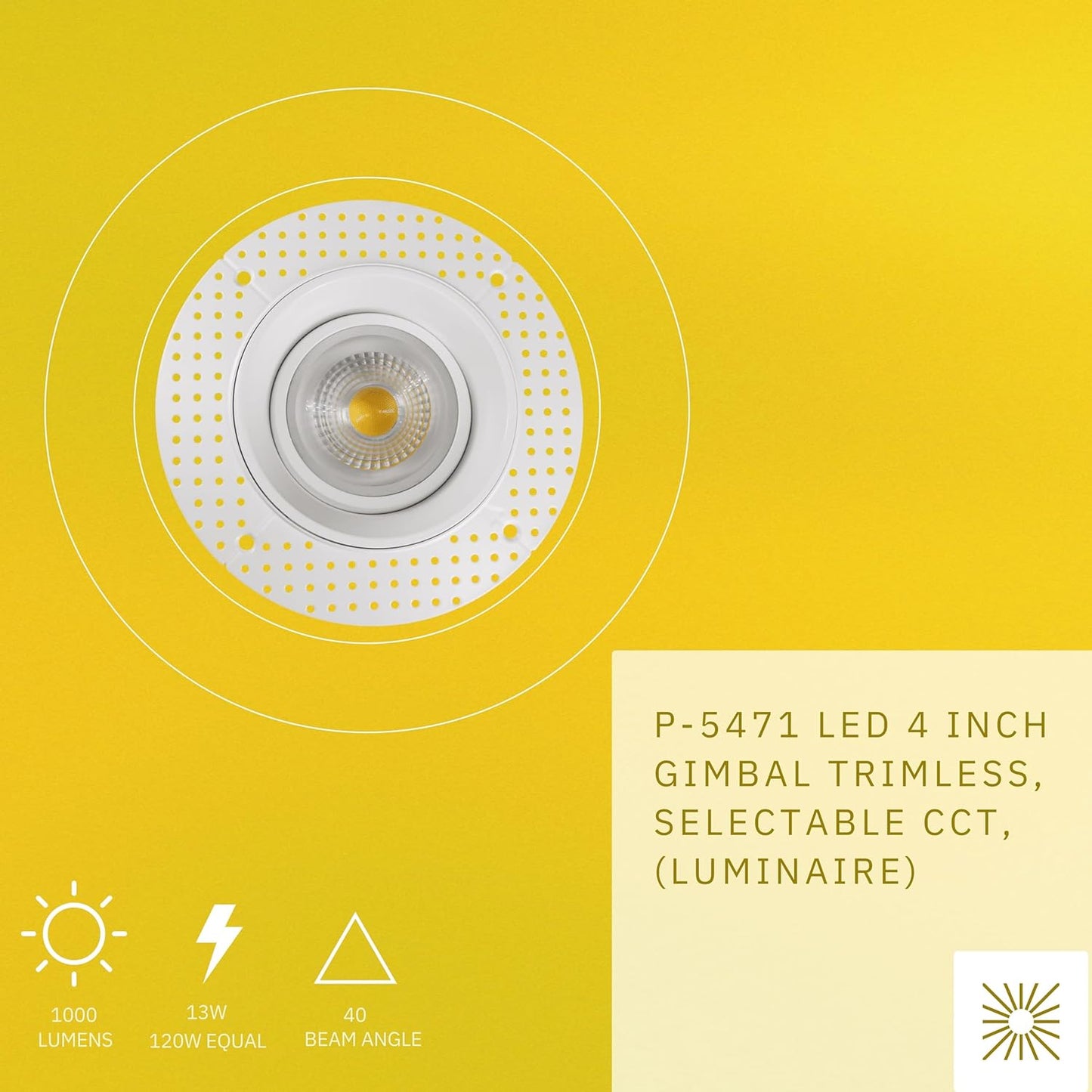P-5471 4 Inch Trimless Round White 13W 1000 Lumens 5CCT Gimbal Light