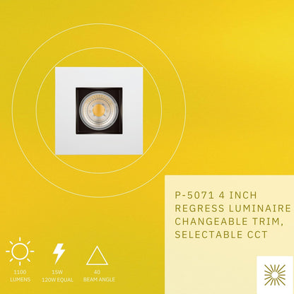 P-5071 4 Inch Square 2-Tone Smooth 15W 1100 Lumens 5CCT Recessed Light