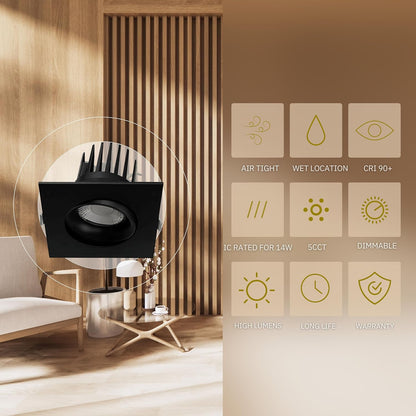 P-6494 3.5 Inch Gimbal Square, Black Finish 20 Watts, 1850 Lumens 5CCT Recessed Light