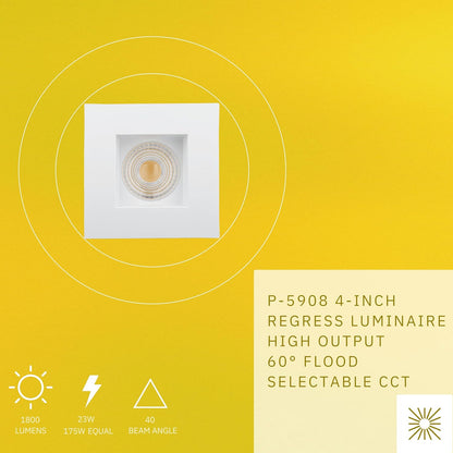 P-5908 4 Inch Square White 23W 1800 Lumens 5CCT Recessed Light