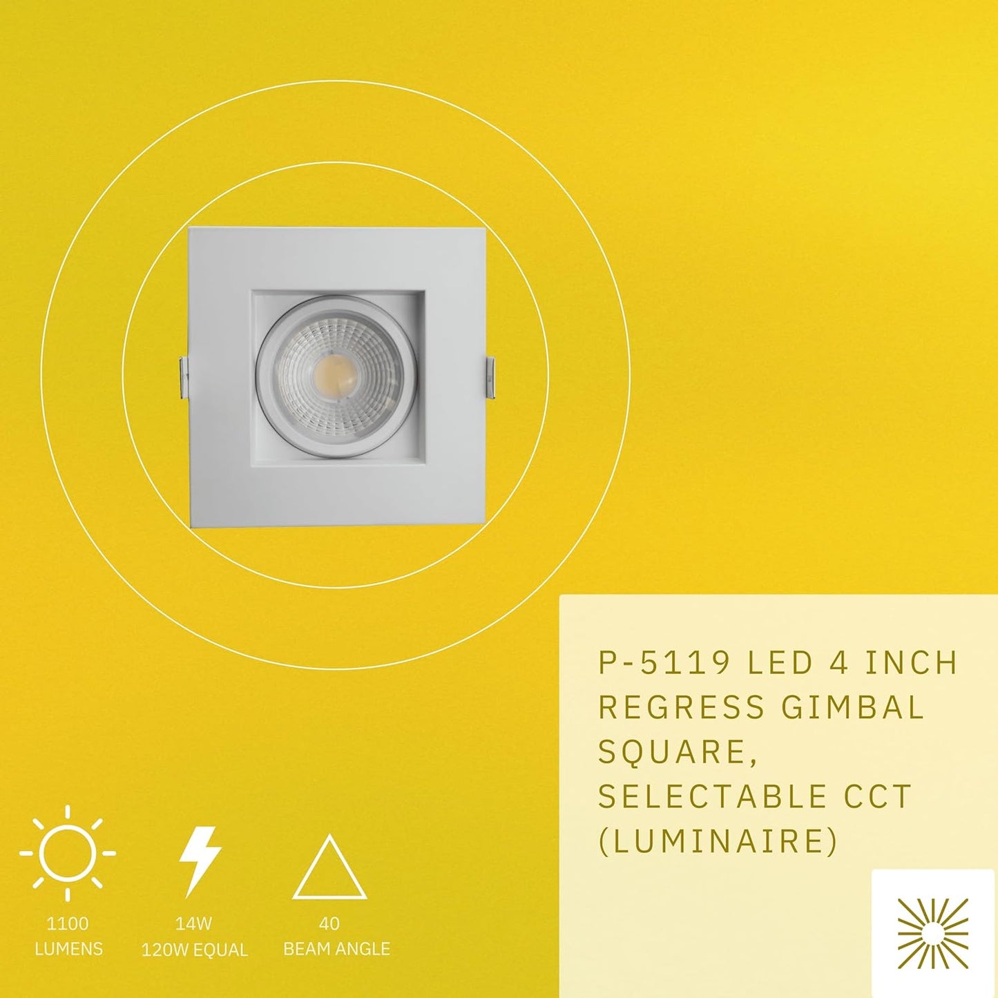 P-5119 4 Inch Square White 14W 1100 Lumens 5CCT Gimbal Light