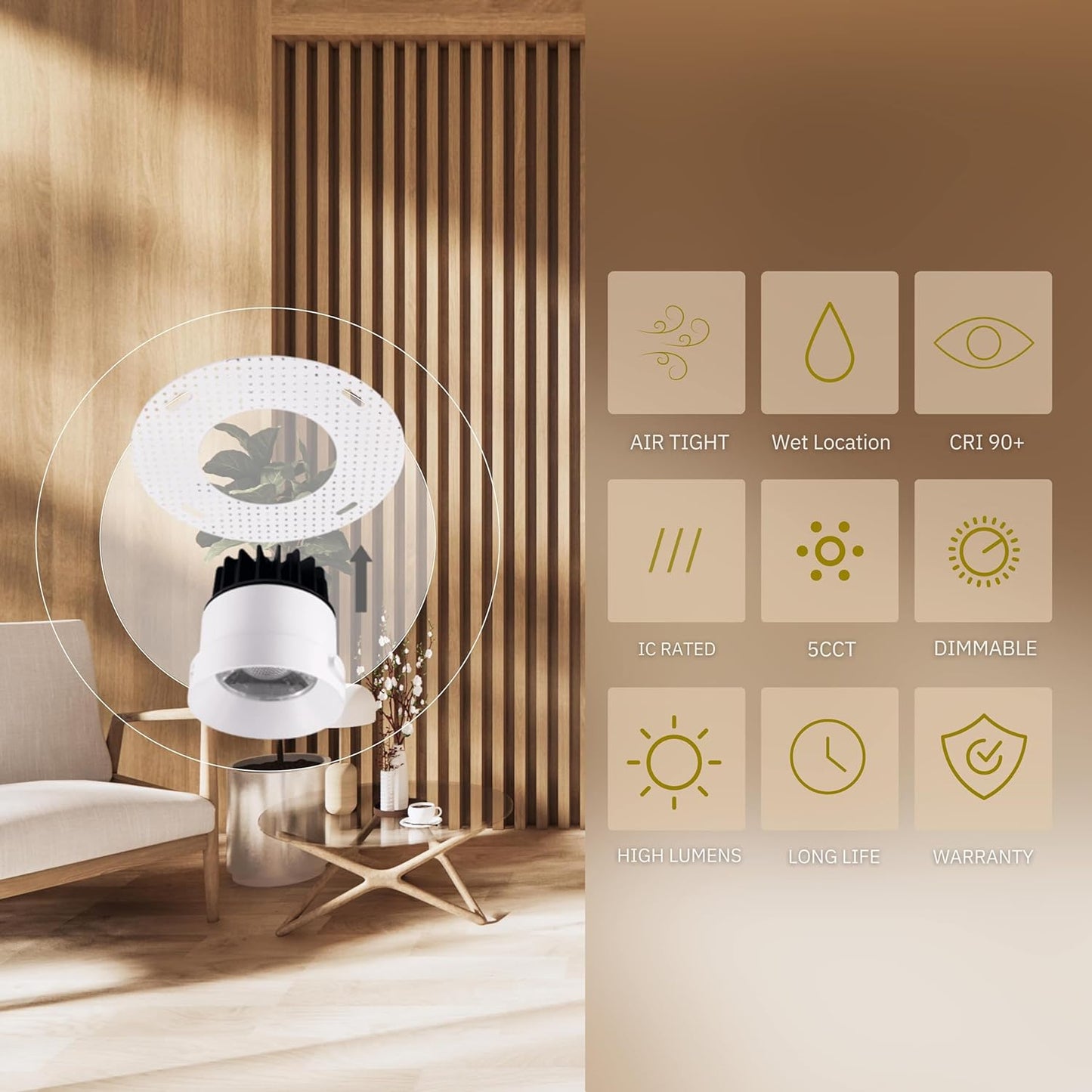 P-5000 3.5 Inch Trimless Round White 12W 1000 Lumens 5CCT Recessed Light