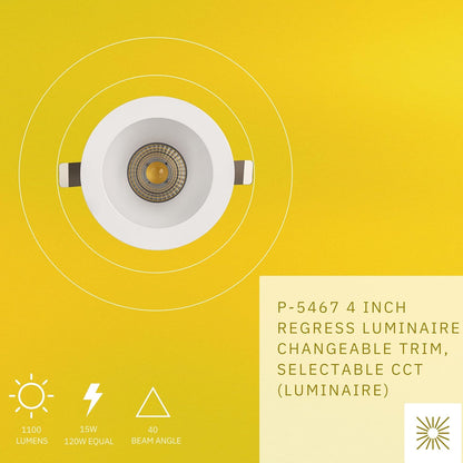 P-5467 4 Inch Round Deep White Smooth 15W 1100 Lumens 5CCT Recessed Light