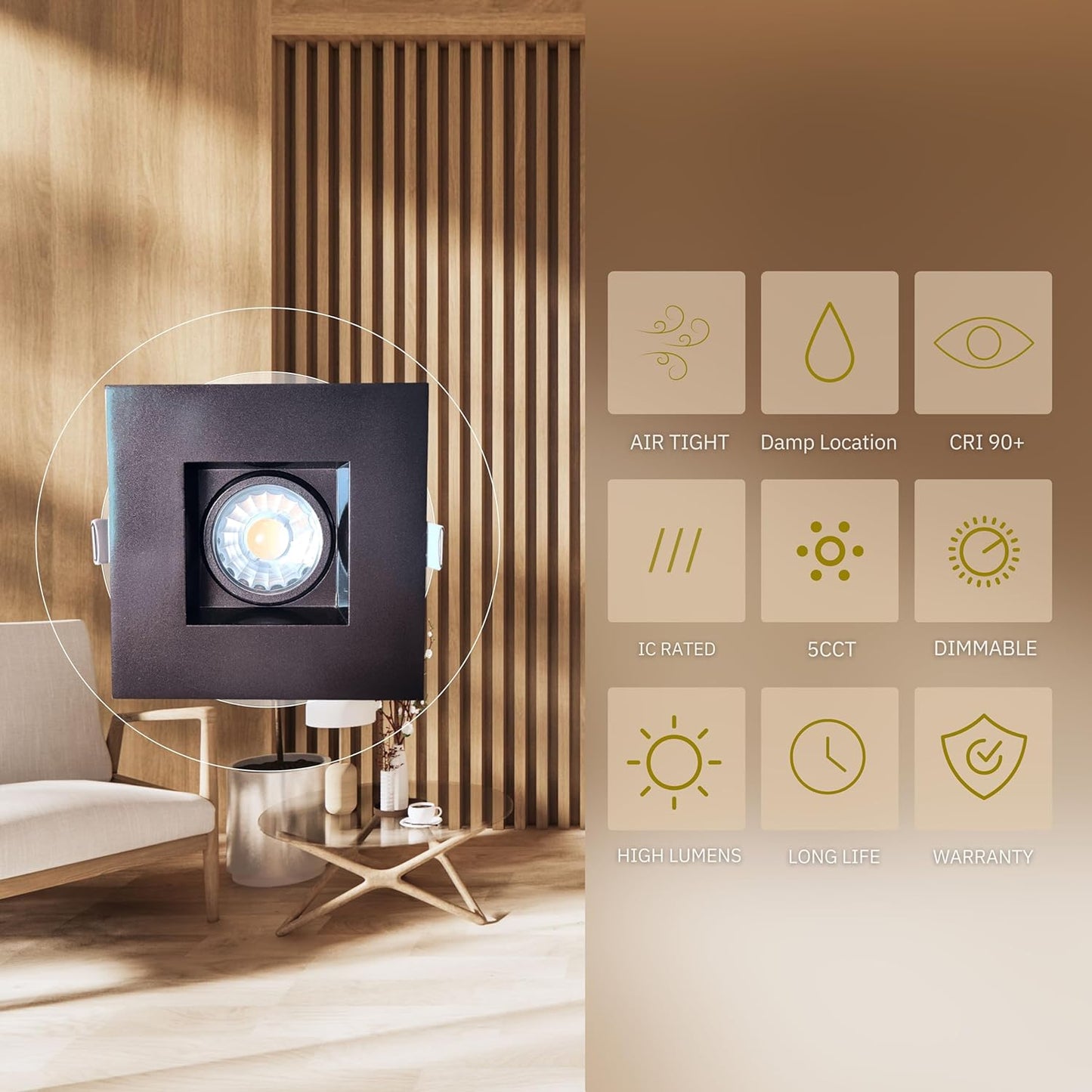 P-5117 3 Inch Square Bronze 8W 650 Lumens 5CCT Gimbal Light