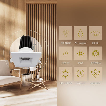 P-5013 2 Inch Square White 14/20W 1200/1700 Lumens 5CCT Recessed Light