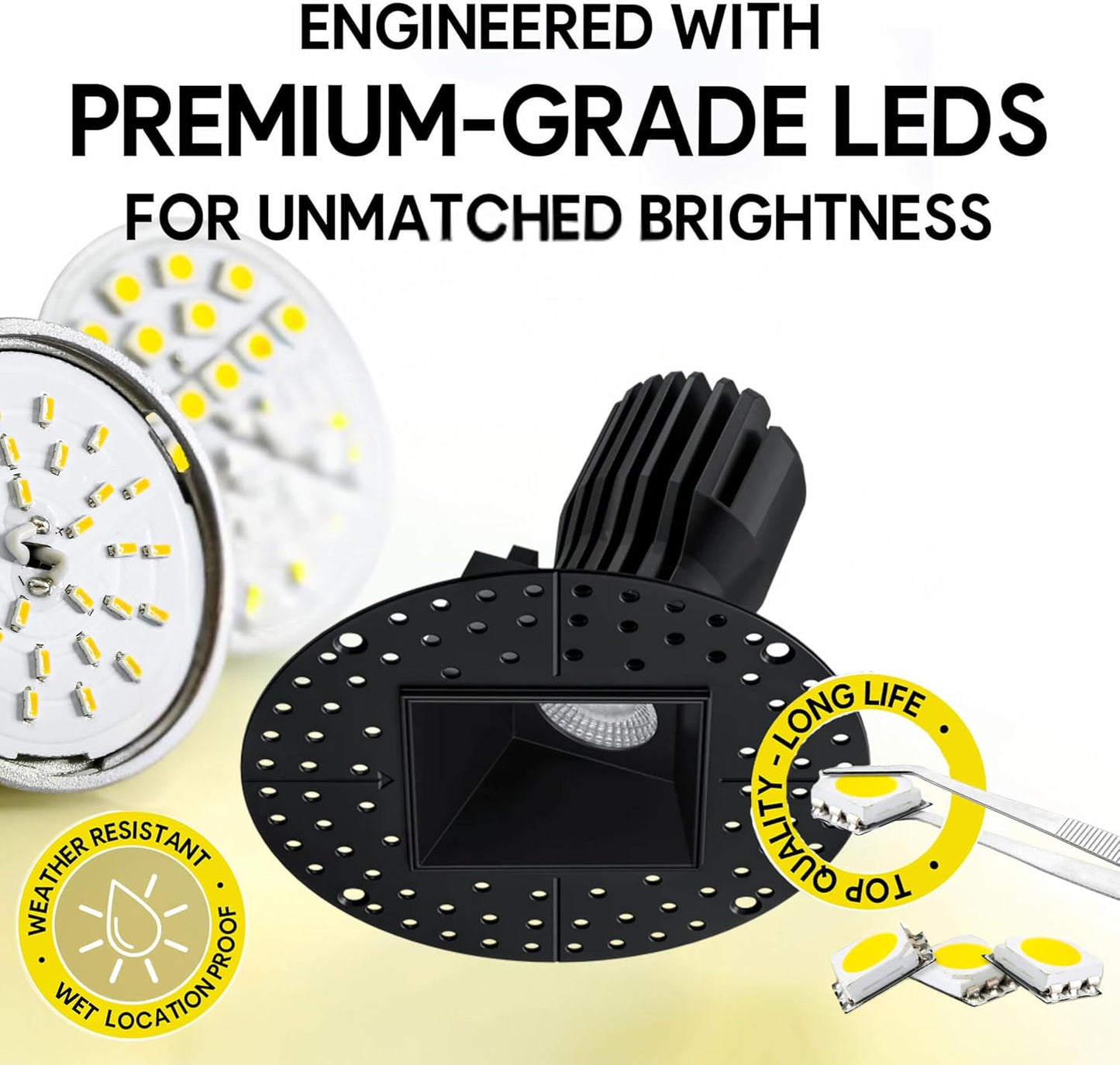 P-7509 3 inch Trimless Square Wall-Wash Black HO, 24W, 2100 Lumens, 5CCT Recessed Light