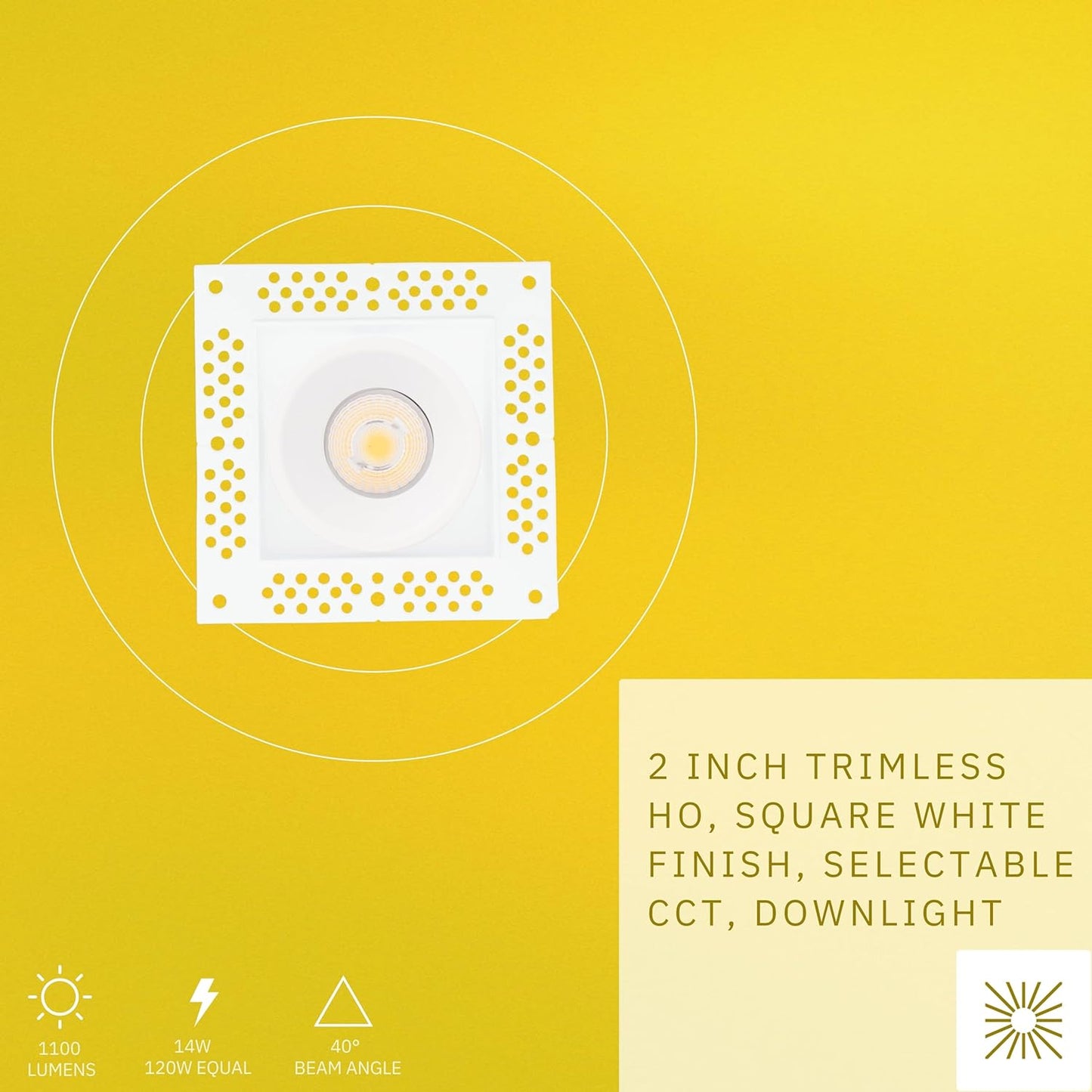 P-6342 2 Inch Trimless Square White Wide Beam 14W 1100 Lumens 5CCT Recessed Light