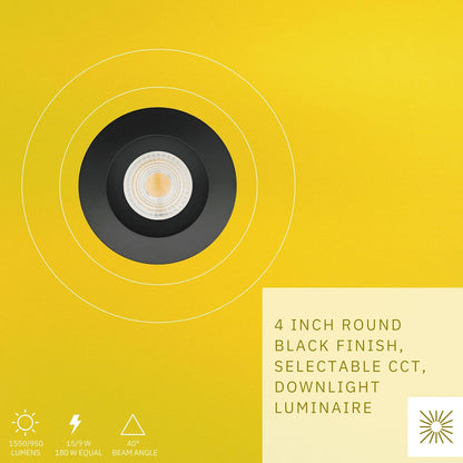 P-6446 4 Inch Round, Black Finish 15 Watts, 1550 Lumens 5CCT Recessed Light