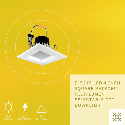 P-5219 4 Inch Square White 14W 1000 Lumens 5CCT Retrofit Light