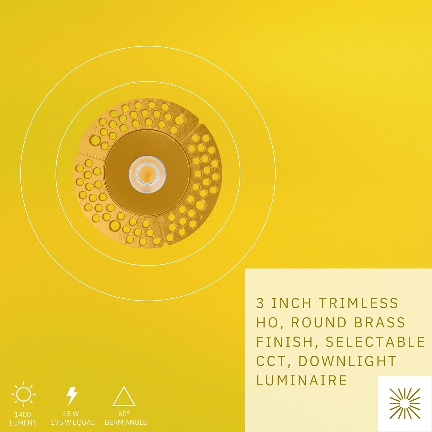 P-6426 3 Inch Trimless Round, Brass Finish 15 Watts, 1400 Lumens 5CCT Recessed Light