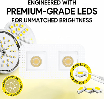 P-7461 4 inch Trimless 2 Head Square White, 30/44W, 3200/4800 Lumens, 5CCT Recessed Light