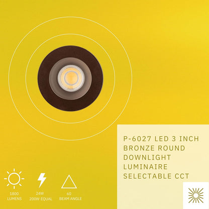P-6027 3 Inch Bronze Round 24W 1800 Lumens 5CCT Recessed Light