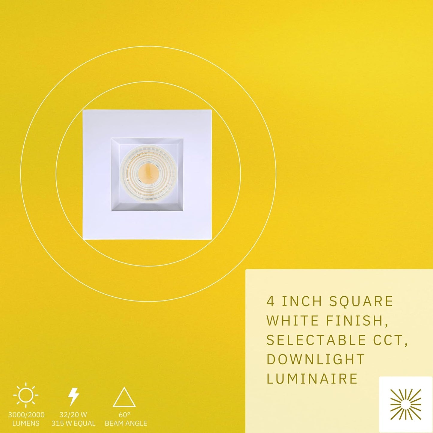 P-6480 4 Inch Square, White Finish 32 Watts, 3000 Lumens 5CCT Recessed Light