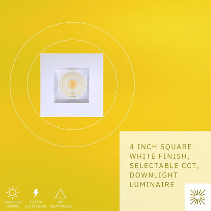 P-6480 4 Inch Square, White Finish 32 Watts, 3000 Lumens 5CCT Recessed Light