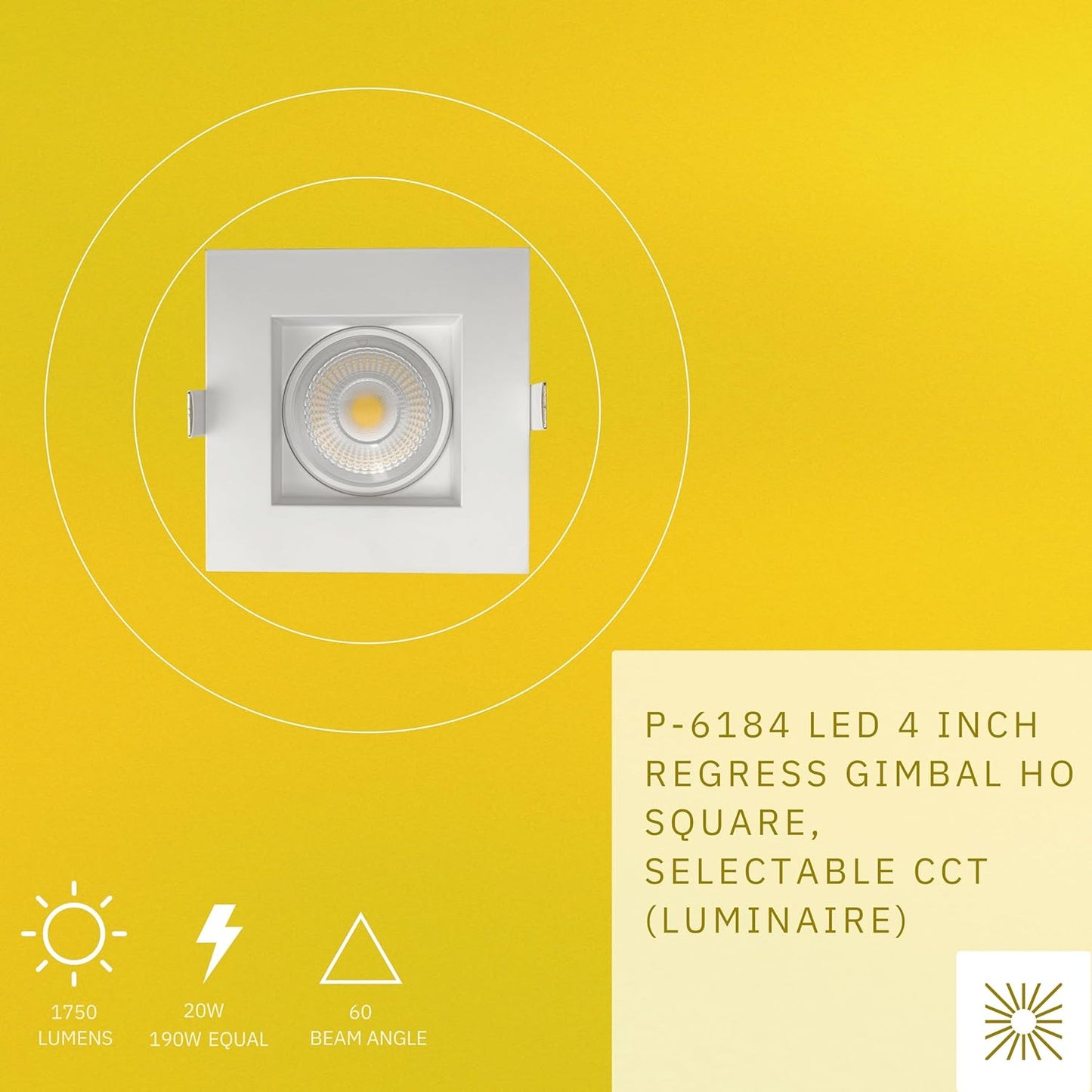 P-6184 4 Inch Square White 20W 1750 Lumens 5CCT Gimbal Light