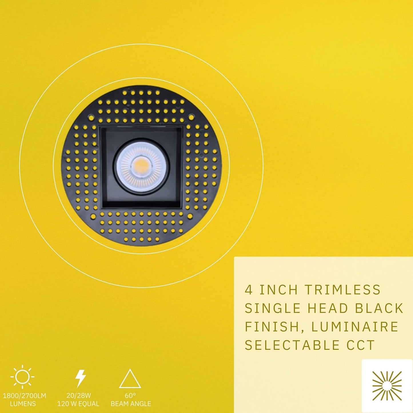 P-6608 4 Inch Trimless Gimbal Square, Black Finish 20 Watts, 1800 Lumens 5CCT Recessed Light
