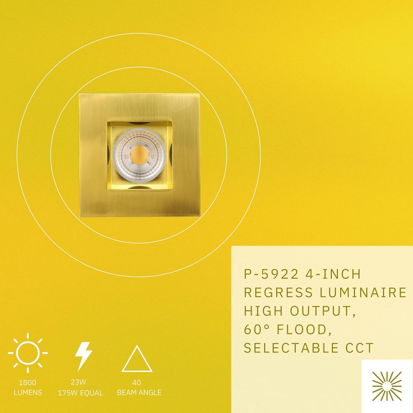 P-5922 4 Inch Square Brushed Brass 23W 1800 Lumens 5CCT Recessed Light