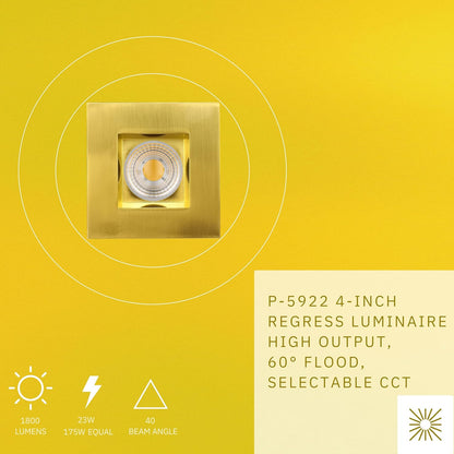P-5922 4 Inch Square Brushed Brass 23W 1800 Lumens 5CCT Recessed Light