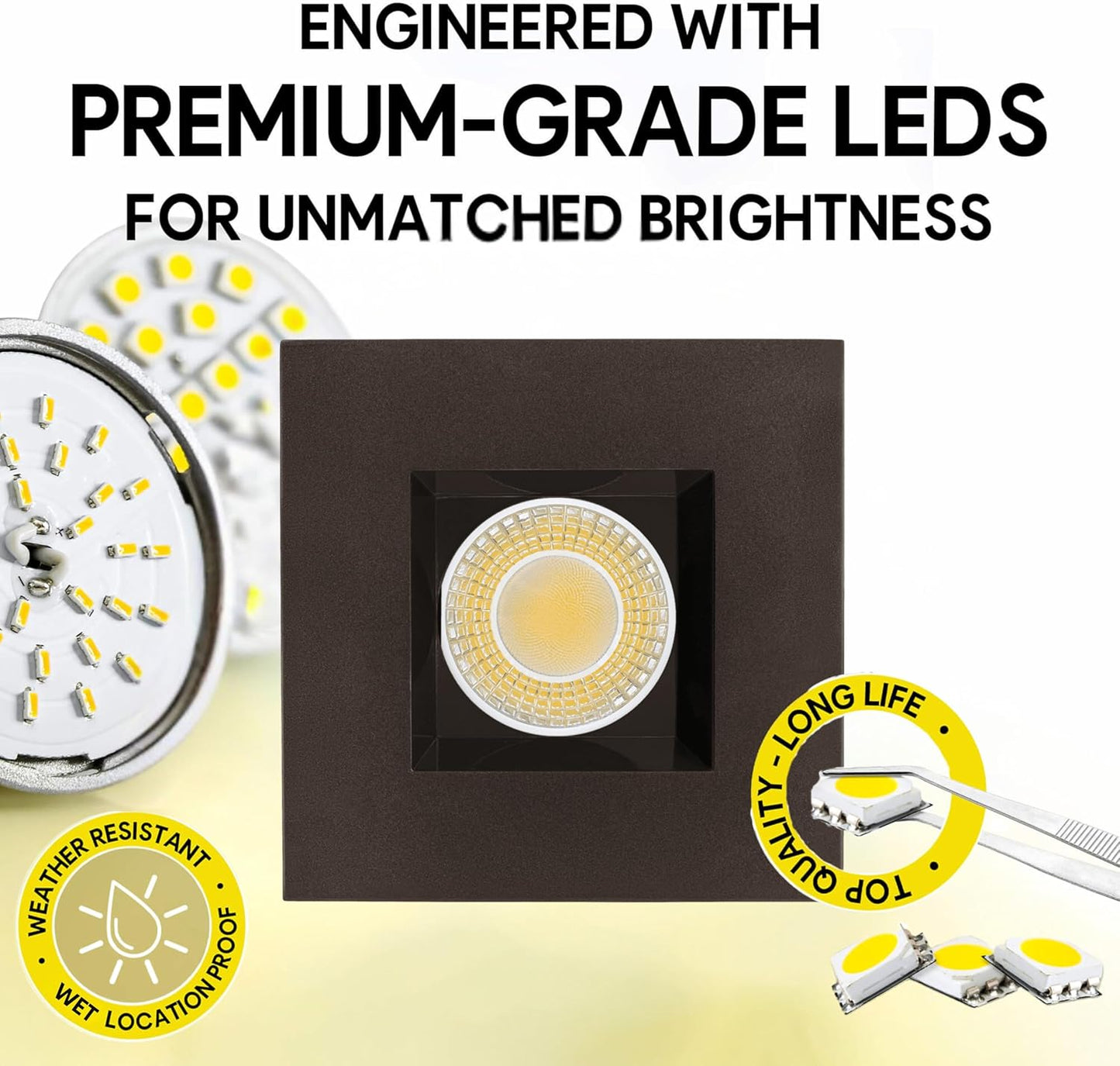 P-6979 4 inch Retrofit Square Downlight Luminaire, Bronze Finish, 10W=100W, 1000 Lumens, 5CCT