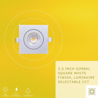 P-6551 3.5 Inch Gimbal Square, White Finish 10 Watts, 850 Lumens 5CCT Recessed Light