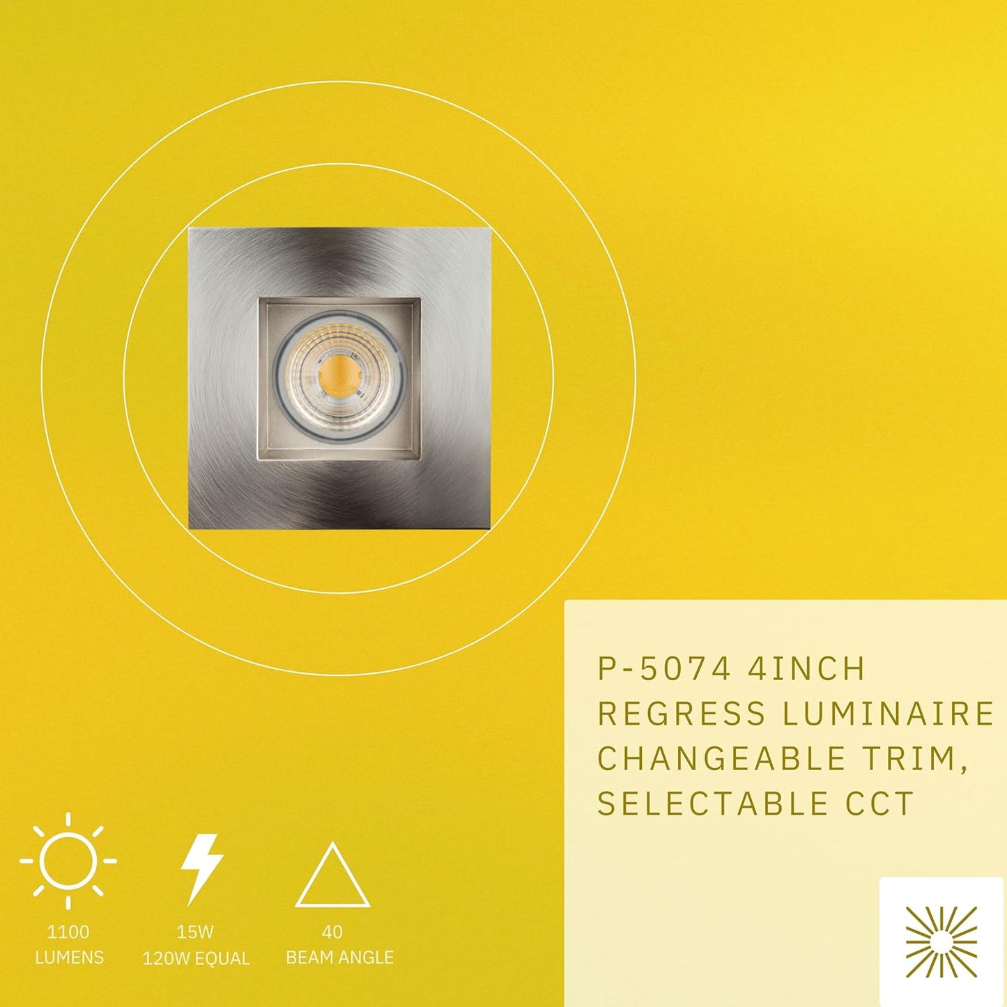 P-5074 4 Inch Square Brushed Nickel 15W 1100 Lumens 5CCT Recessed Light