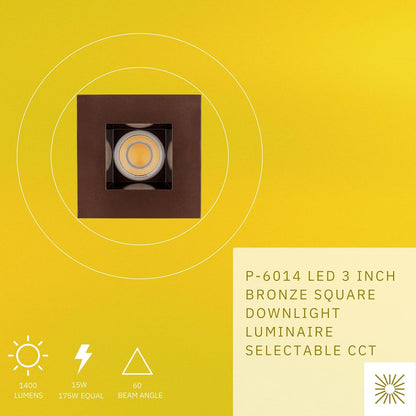 P-6014 3 Inch Bronze Square 15W 1400 Lumens 5CCT Recessed Light