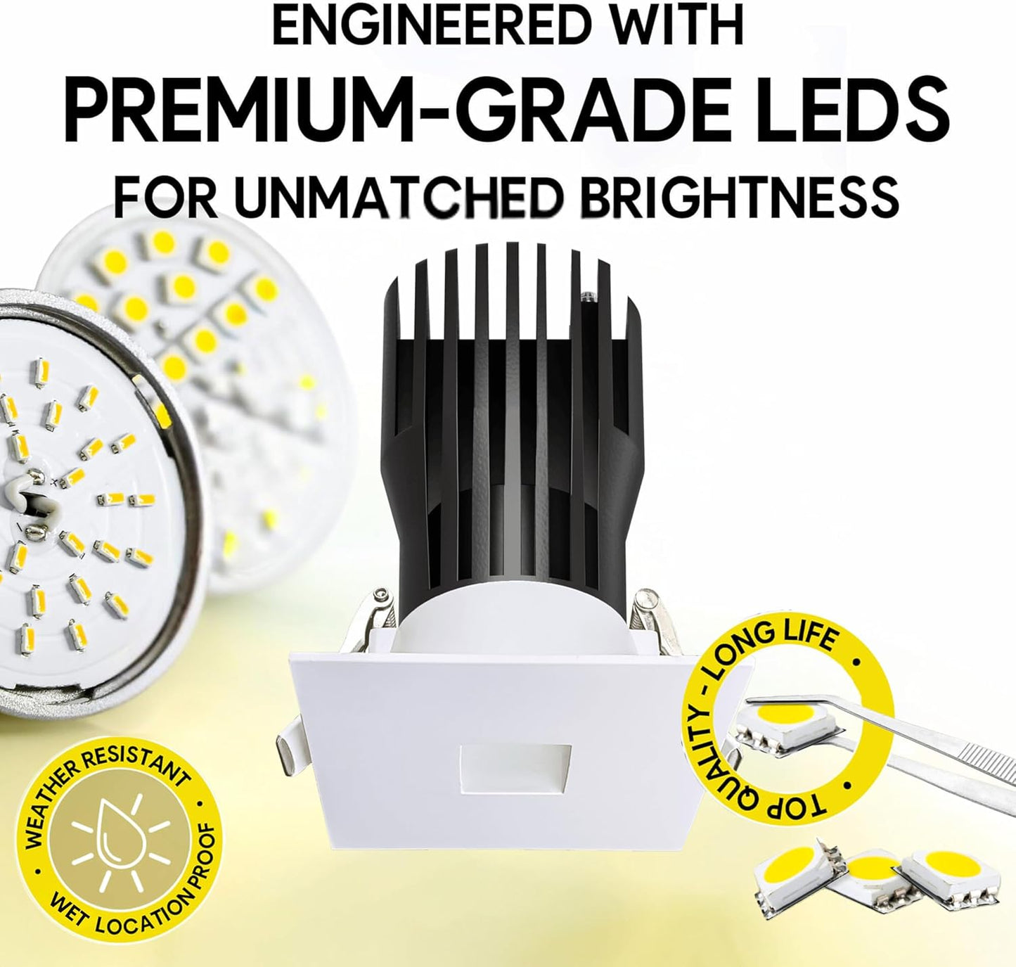 P-6966 3 inch Square White Pinhole Trim HO Downlight Luminaire 24W=200W, 2100 Lumens, 5CCT