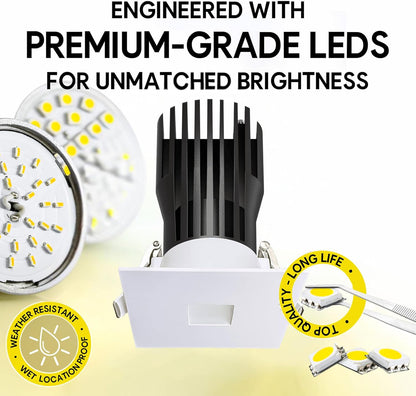 P-6966 3 inch Square White Pinhole Trim HO Downlight Luminaire 24W=200W, 2100 Lumens, 5CCT