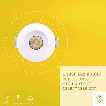 P-6515 1 Inch Round White Smooth High-Output, 15 Watts, 1100 Lumens 5CCT Recessed Light