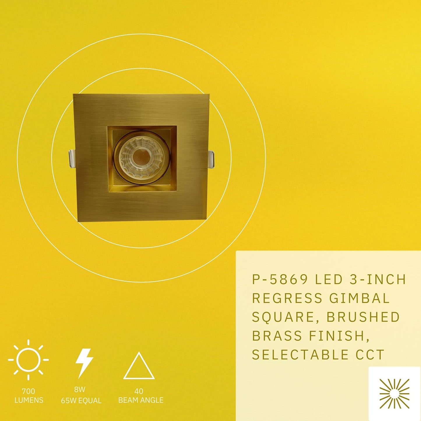 P-5869 3 Inch Square Brushed Brass 8W 700 Lumens 5CCT Gimbal Light