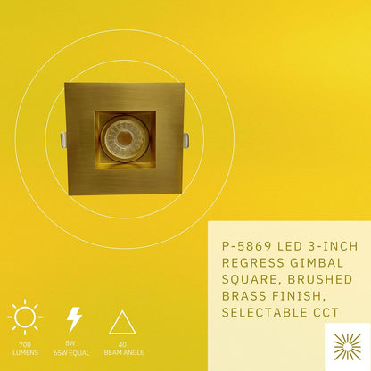 P-5869 3 Inch Square Brushed Brass 8W 700 Lumens 5CCT Gimbal Light