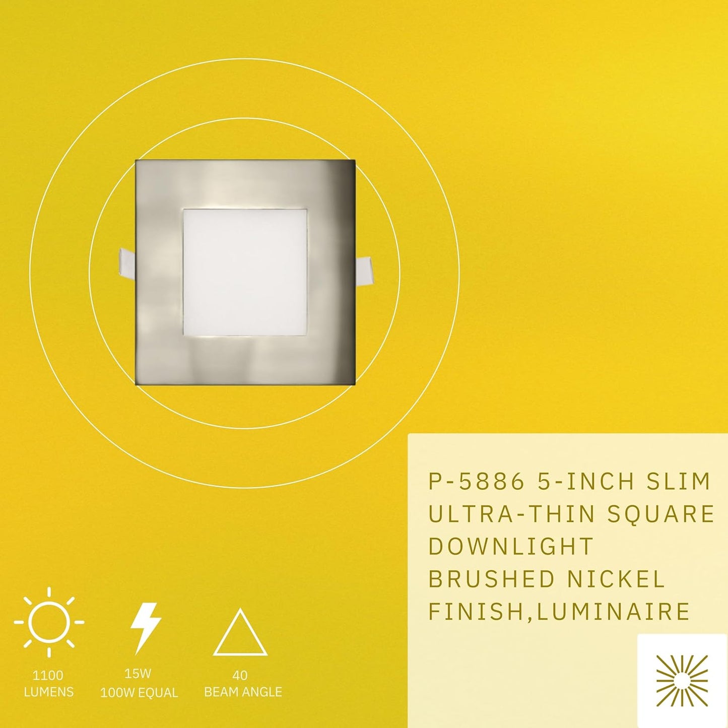 P-5886 5 Inch Square Brushed Nickel 15W 1100 Lumens 5CCT Slim Ultra-Thin Light