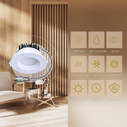 P-6401 3 Inch Slim Round White Finish 15W-10W=120W-80W, 1050-800 Lumens 5CCT Recessed Light