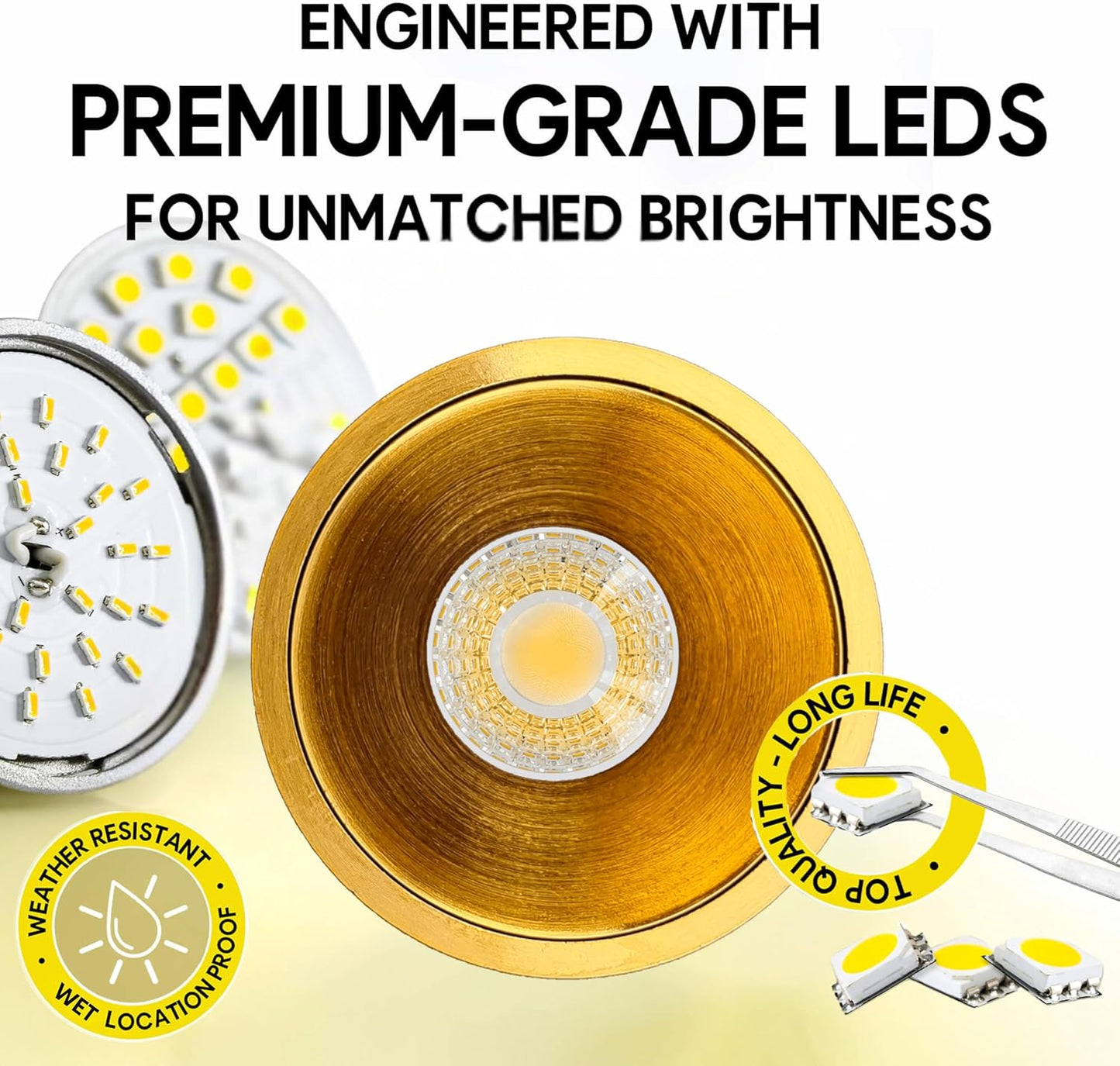 P-7073 2 Inch Millwork Trimless Round Brushed Brass HO 20-14W, 1700-1200 Lumens 5CCT Recessed Light