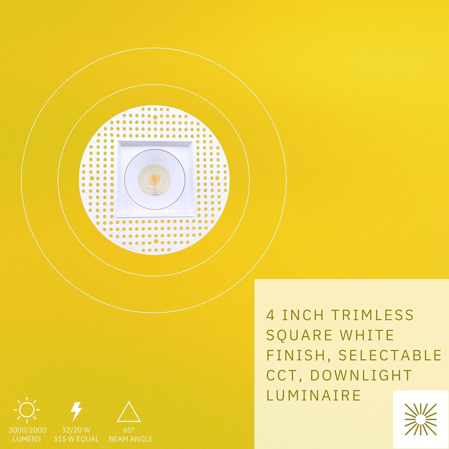 P-6467 4 Inch Trimless Square, White Finish 32 Watts, 3000 Lumens 5CCT Recessed Light
