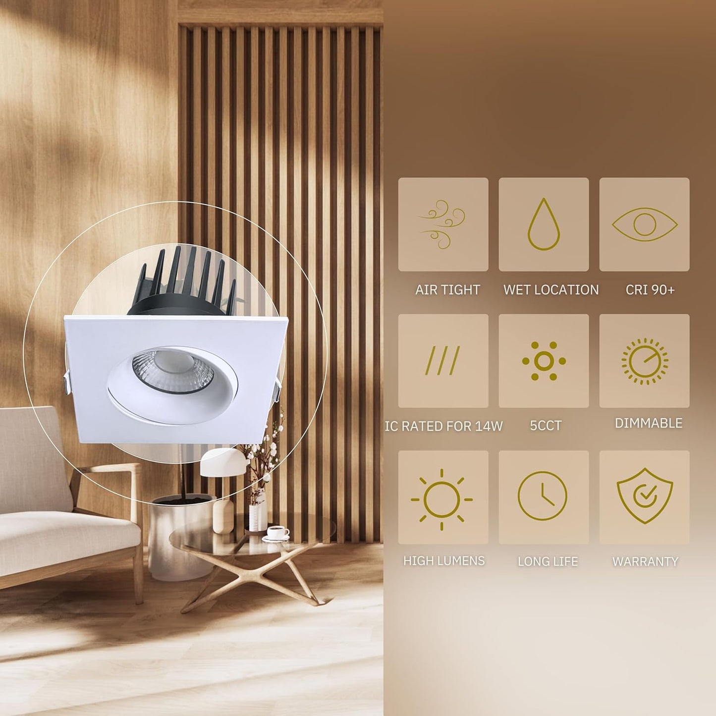P-6489 3.5 Inch Gimbal Square, White Finish 20 Watts, 1850 Lumens 5CCT Recessed Light