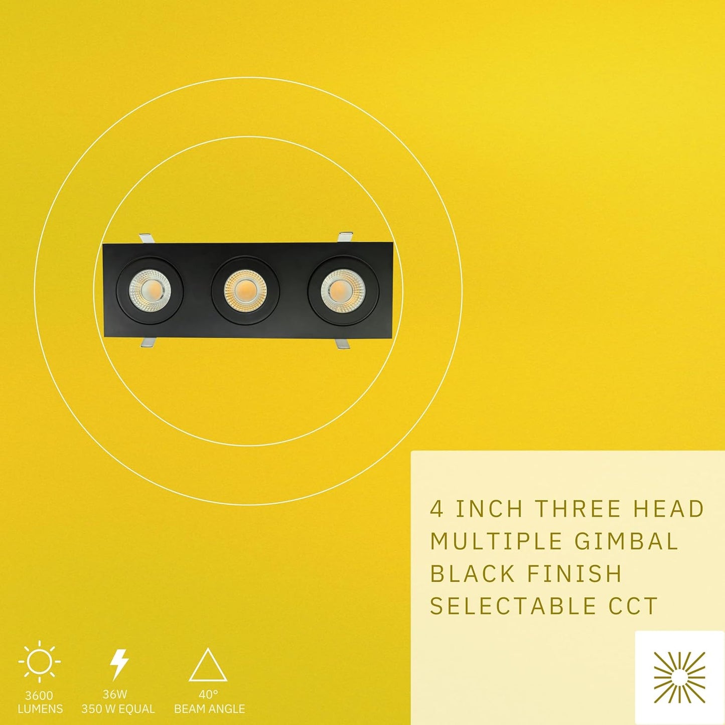 P-6535 4 Inch 3 Head Multiple Gimbal, Black Finish 36 Watts, 3600 Lumens 5CCT Recessed Light