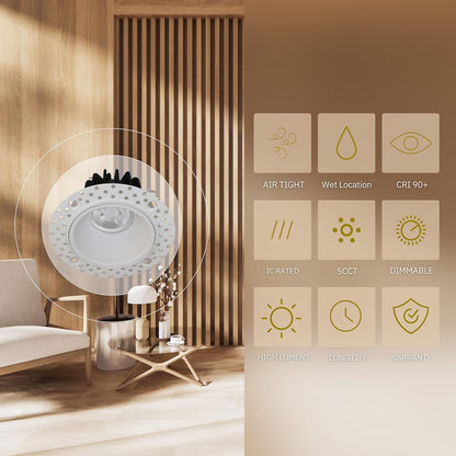 P-5059 2 Inch Trimless Round White 8W 600 Lumens 5CCT Recessed Light