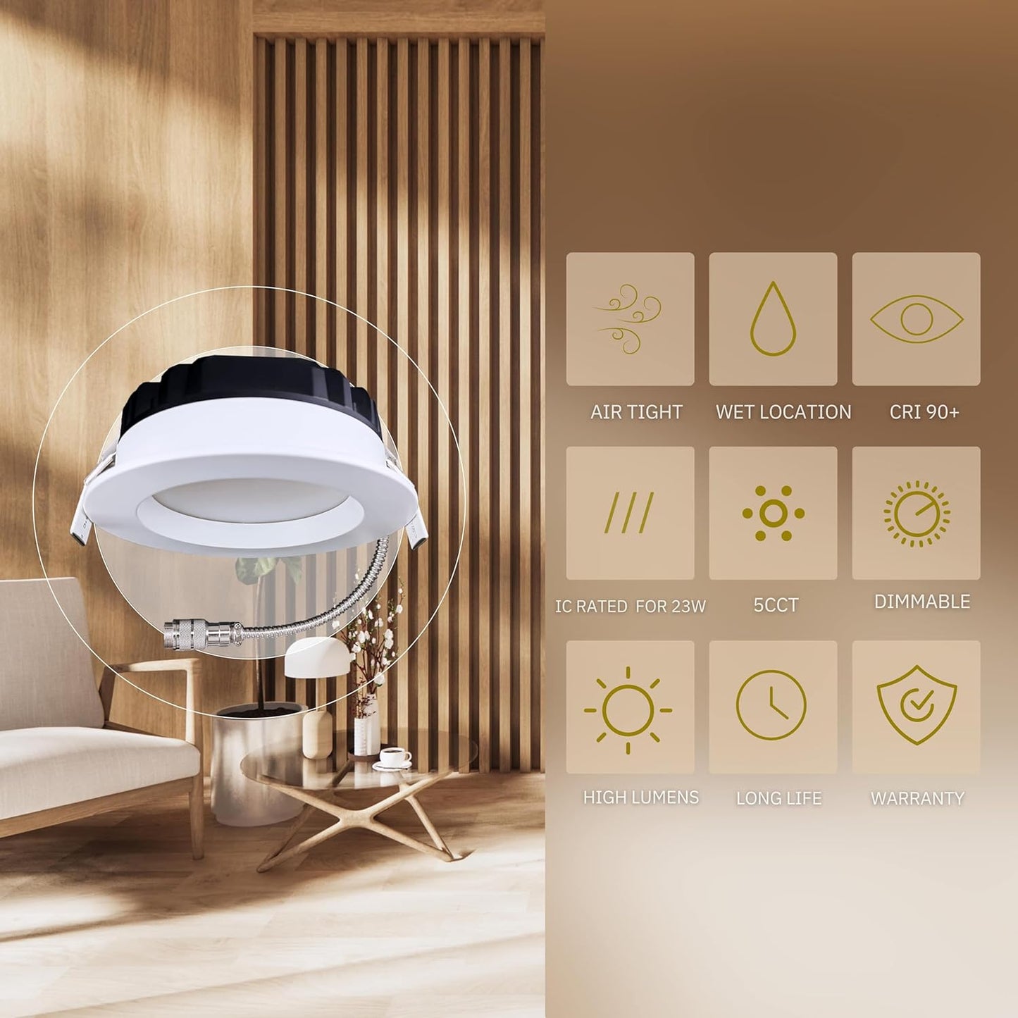 P-6403 5 Inch Slim Round White Finish 32W-23W=300W-200W, 3000-2000 Lumens 5CCT Recessed Light
