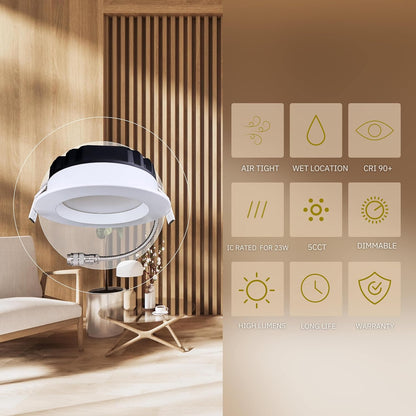 P-6403 5 Inch Slim Round White Finish 32W-23W=300W-200W, 3000-2000 Lumens 5CCT Recessed Light
