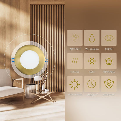 P-5874 3 Inch Round Brushed Brass 8W 500 Lumens 5CCT Slim Ultra-Thin Light