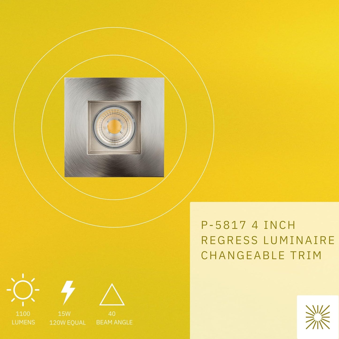 P-5817 4 Inch Square Brushed Nickel 15W 1100 Lumen Super White 5k Recessed Light