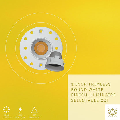 P-6560 1 Inch Trimless Round, White Finish 15 Watts, 1200 Lumens 5CCT Recessed Light