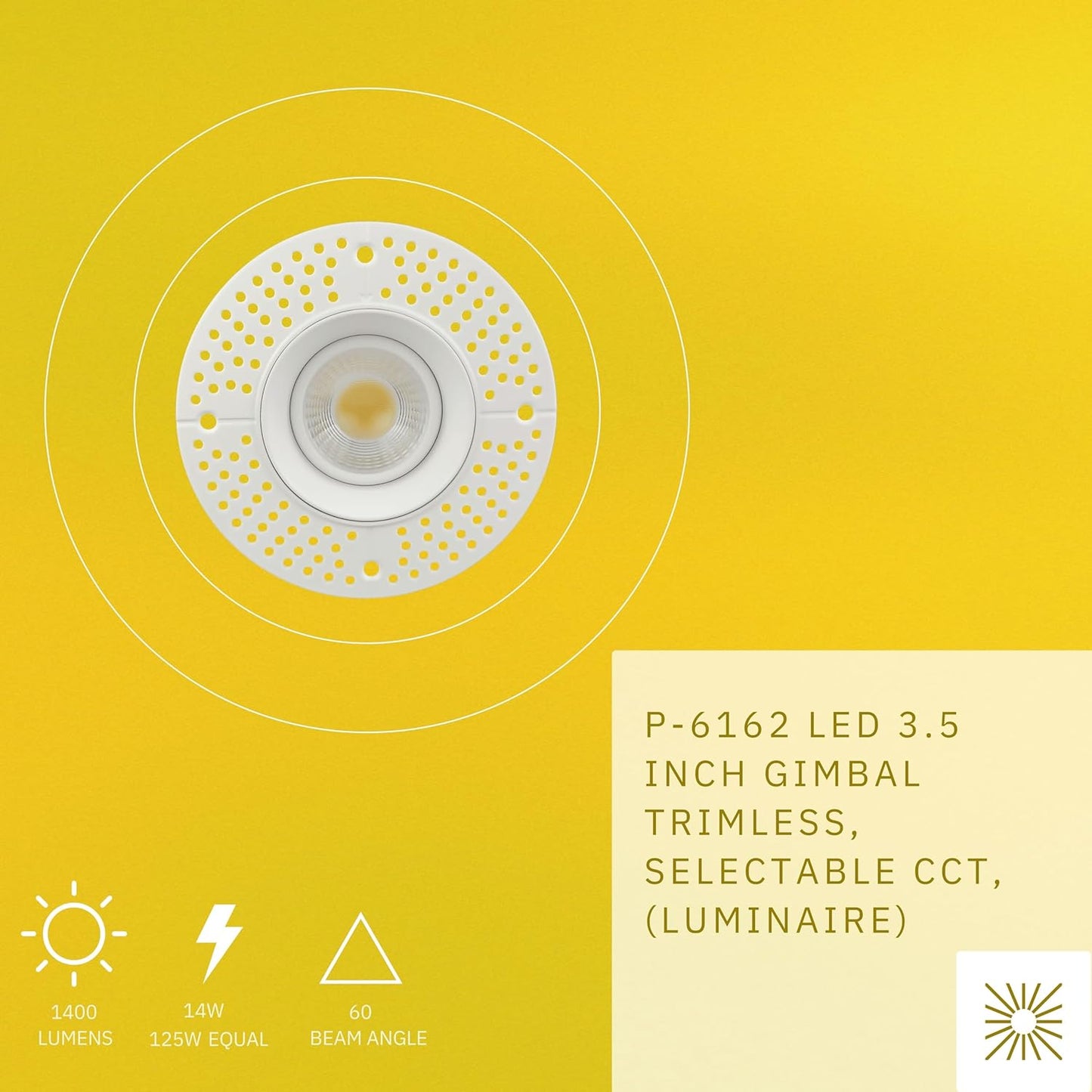 P-6162 3.5 Inch Trimless Round White 14W 1400 Lumens 5CCT Gimbal Light