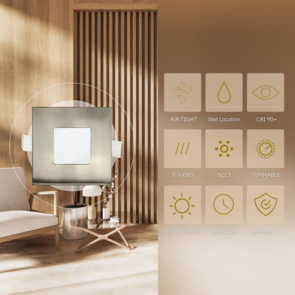 P-5876 3 Inch Square Brushed Nickel 8W 500 Lumens 5CCT Slim Ultra-Thin Light